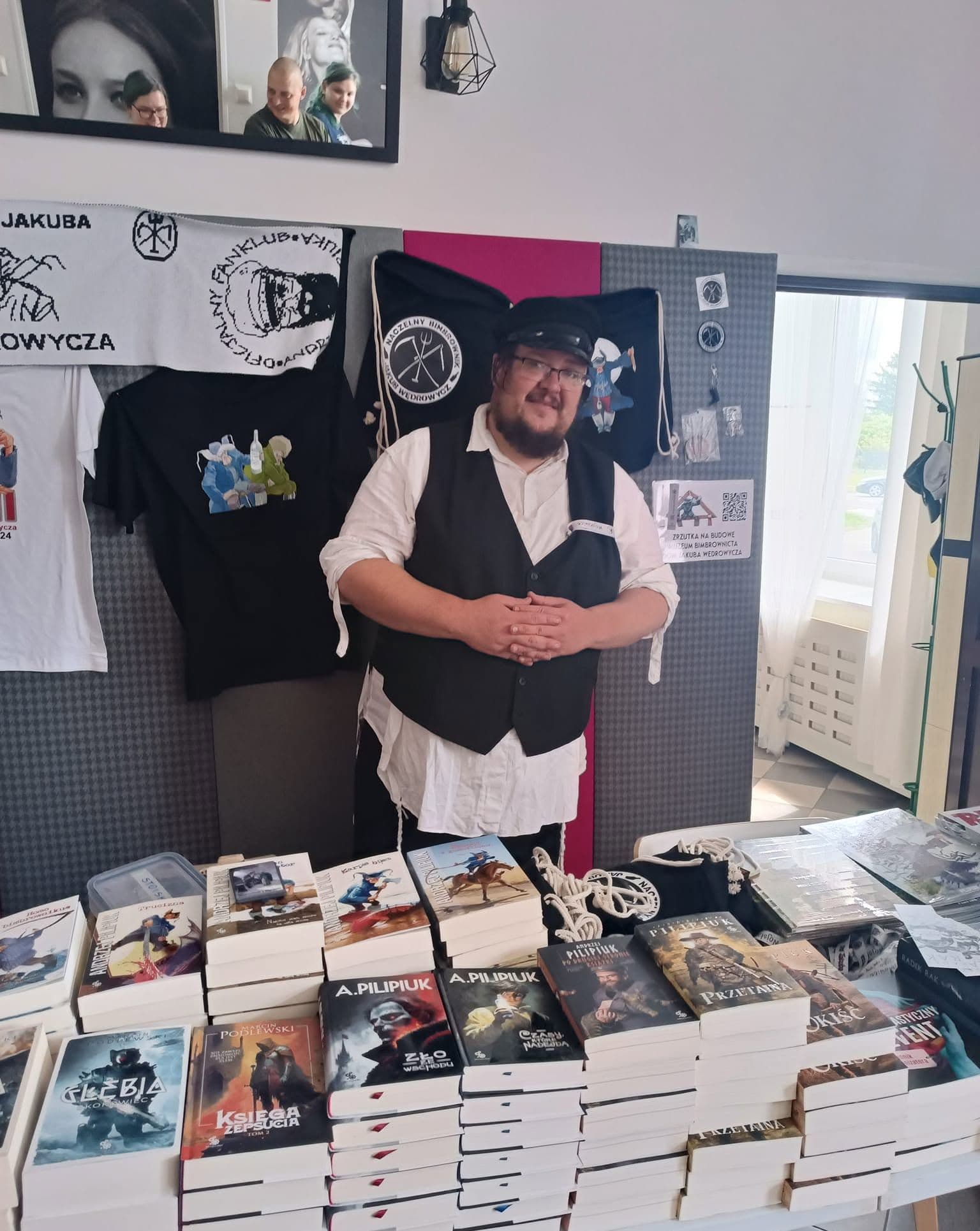 Stall with books and festival merchandise